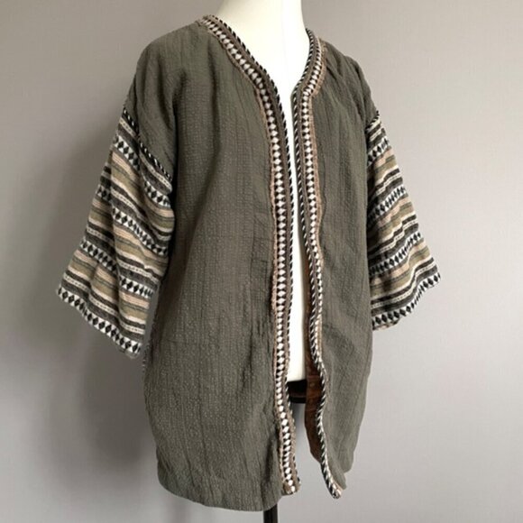 Zara Khaki Green Embroidered Open Kimono Robe Jacket - S/M 🇪🇸 - Picture 1 of 9